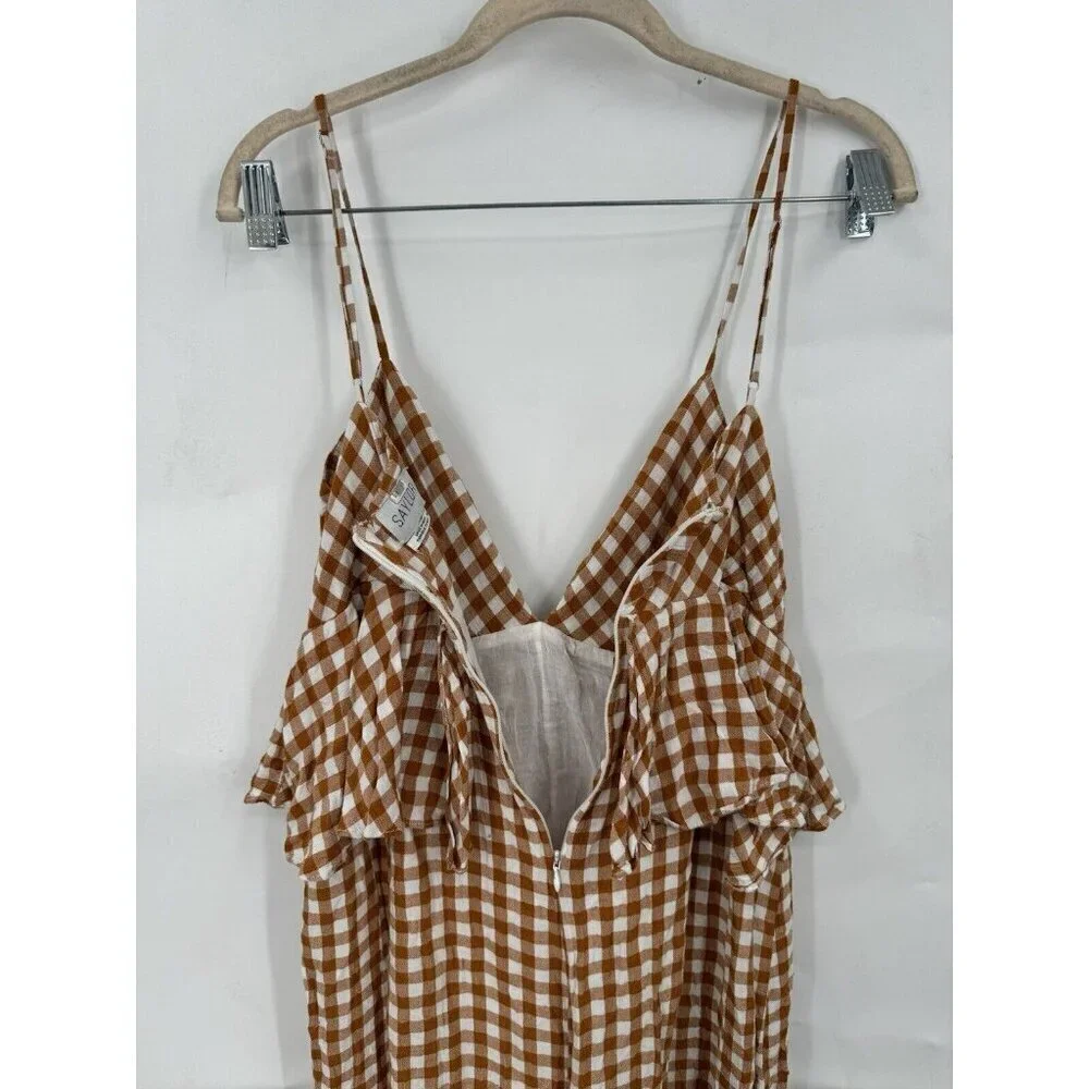 Saylor Jumpsuit Women Medium Orange White Bohemian Wide Leg Western Gingham RTR - Picture 10 of 15